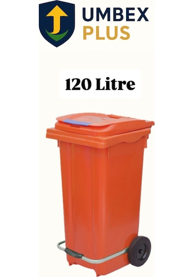 Plastik Metal Pedallı Çöp Konteyneri 120 Litre Konteyner - Isıya Dayanıklı Malzeme - Turuncu