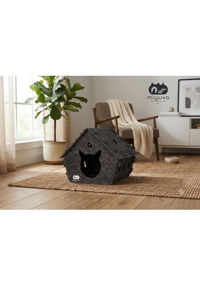 Keçe Kedi Evi Demonte, Yıkanabilir, Taşınabilir Kedi Kulübesi Minnoş Gri