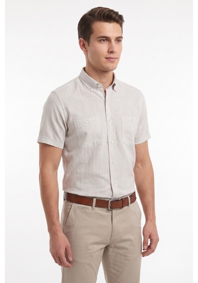 Mösyö Erkek Çift Cepli % 100 Cotton Kısa Kol Gömlek Bgl-st05647 Taş