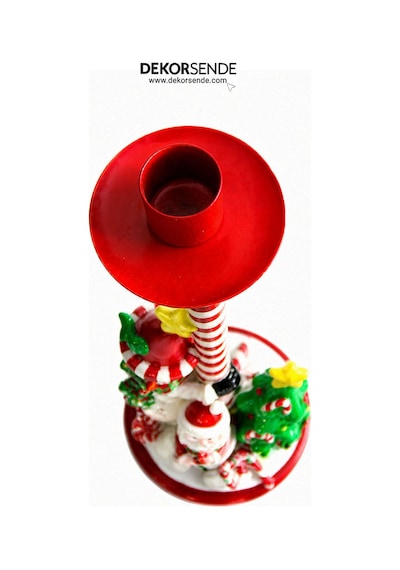 Yılbaşı Şamdan Mumluk Kardan Adam Figürlü Kırmızı 30 Cm