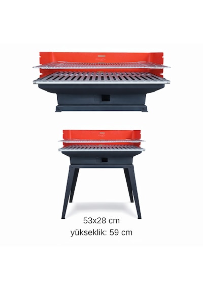 Piknik Mangalı Siperli, Yüksek Ayaklı, Katlanır - 1035 Siyah - Kırmızı