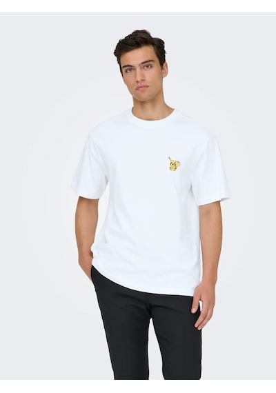Only & Sons Erkek Pokémon Figürlü Beyaz T-shirt - 22037659 Beyaz