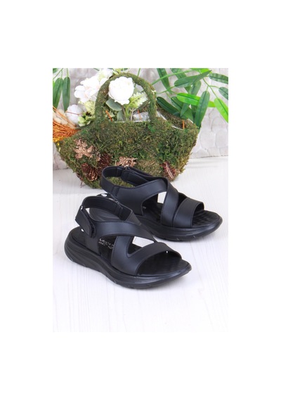Fort 35375 Diva Comfort Rahat Çapraz Kuşaklı Çırtlı Kadın Sandalet Siyah