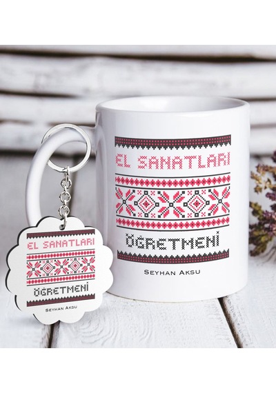 Kişiye Özel El Sanatları Öğretmeni Beyaz Kupa Ve Anahtarlık Hediy