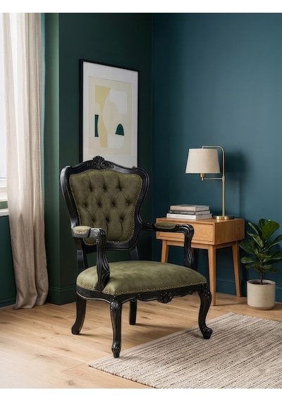 Royal Klasik Ahşap İşlemeli Berjer Siyah