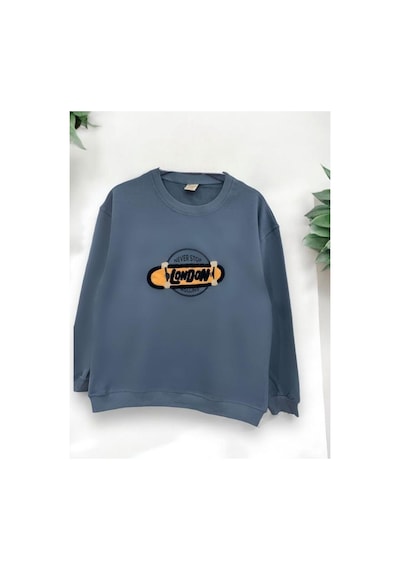 Zekids Erkek Çocuk London İşlemeli Sweatshirt-14233 Indigo