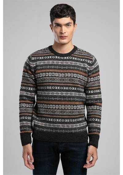 Lee Cooper Adriel Erkek O Yaka Kazak Antrasit-safran Desenli-21056 Antrasit