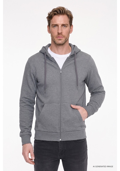 AC&Co / Altınyıldız Classics Erkek Antrasıt Melanj Standart Fit Normal Kesim Kapüşonlu Fermuarlı Sweatshirt Antrasit