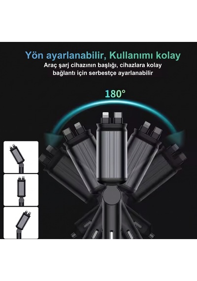 4'ü 1 Arada Çoklu Araç Şarj Aleti Type-c Ve Lightning Destekli Çakmaklık Başlığı
