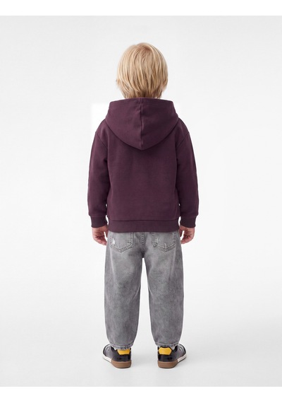 Koton Baskılı Uzun Kollu Şardonlu Fermuarlı Kapşonlu Sweatshirt Mor 7wmb10108tk