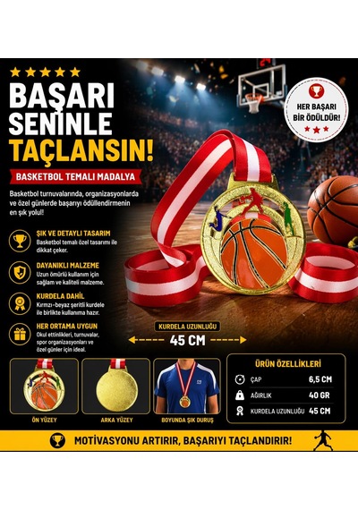 Avessa Mad-bas-1 Basketbol Figürlü Madalya 6.5 Cm Çok Renkli