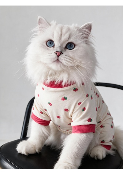 Tatlı Çilek Kedi Tulumu Pamuklu Penye Kedi Kıyafeti Küçük Irklar İçin Tüy Dökülmesini Azaltır