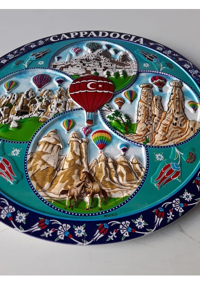 Dekoratif Kabartma Kapadokya Ve Çini Desenli 20 Cm Duvar Tabağı
