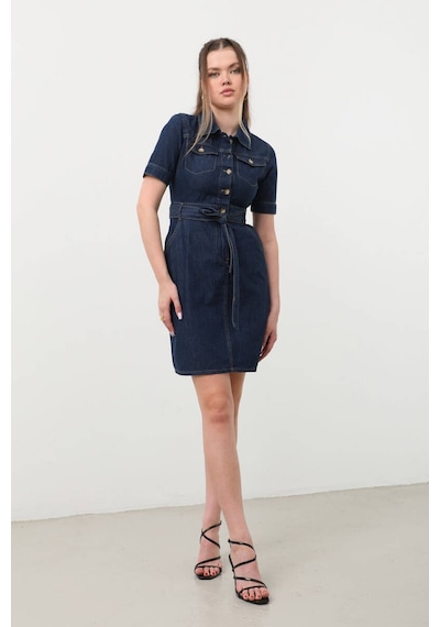 Banny Jeans Kemer Detaylı Jean Elbise 001