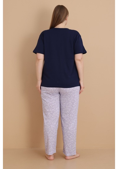 Wordex Mirano 4514 Çiçekli Kısa Kollu Pamuklu Penye Büyük Beden Kadın Pijama Takımı Lacivert Wordex Mirano 4514 Çiçekli Kısa Kollu Pamuklu Penye Büyük Beden Kadın Pijama Takımı Lacivert