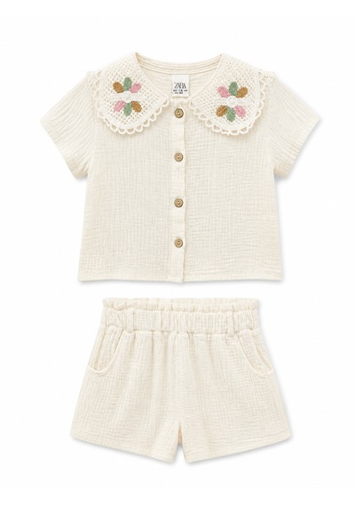 Baby Lory Kids Store Kız Çocuk Dantel Yaka Detaylı Takım Beyaz