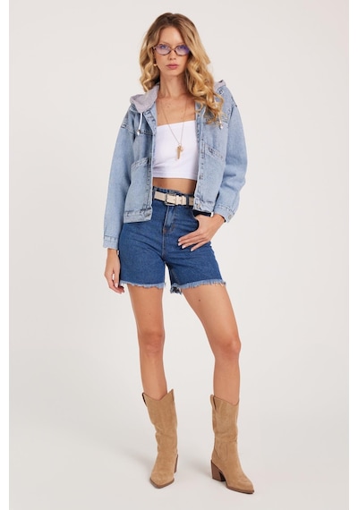 Tudors Kadın Regular Fit Klasik Kesim Pamuklu Mavi Jean Kot Şort-39917 Mavi