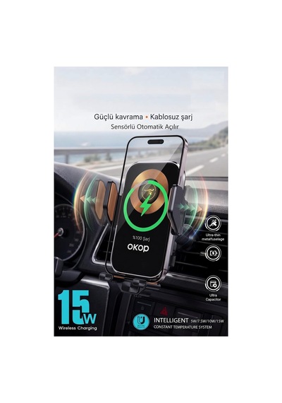 Otomatik Sensörlü Kablosuz Şarjlı Araç İçi Telefon Tutucu - 15w Kablosuz Hızlı Şarjlı - Otomatik Açılır Kapanır Akıllı Araç Telefon Standı 2 Mixed