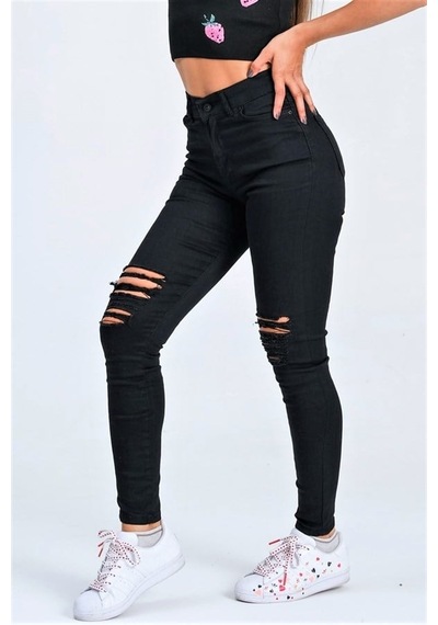 Genel Siyah Yırtık Detaylı Skinny Jeans