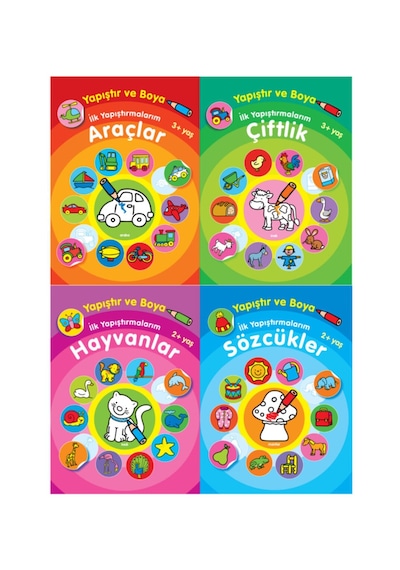 Ilk Yapıştırmalarım Seti 4 Kitap Araçlar Çiftlik Hayvanlar Sözcükler