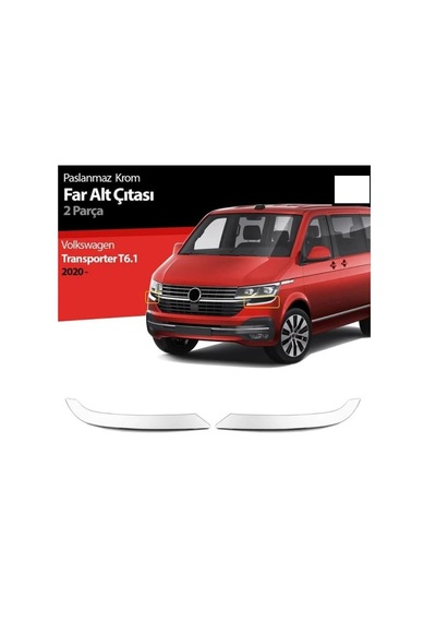 Vw Volkswagen Transporter T6.1 Uyumlu Far Üst Çıta 2 Parça 2020 Ve Sonrası Paslanmaz Krom