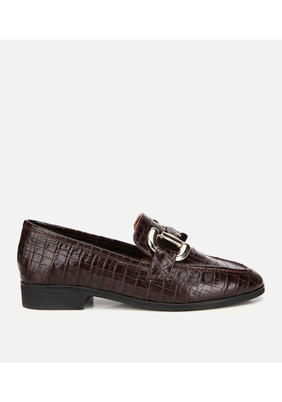 Hotiç Kadın Deri Kahverengi Kroko Baskılı Klasik Loafer
