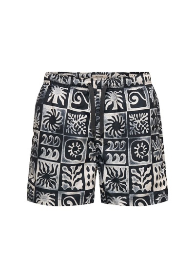Only & Sons Onsprınt Erkek Deniz Şortu Desenli Rahat Yazlık Regular Fit Siyah