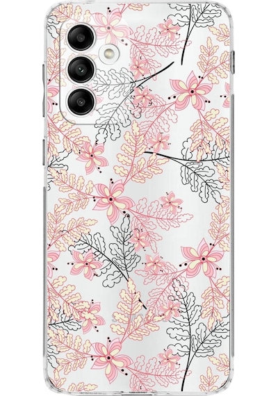 Samsung Galaxy Uyumlu M13 Kamera Korumalı Kapak Floral Kırmızı Tasarımlı Şeffaf Kılıf