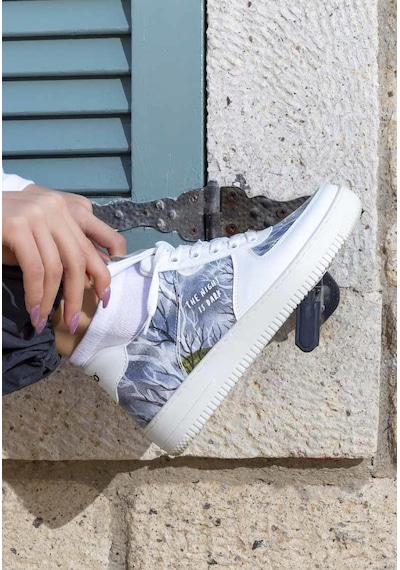 Kadın Vegan Deri Beyaz Sneakers - The Night İs Dark Tasarım Çok Renkli