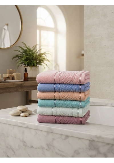 6 Lı Royam Rosenur %100 Pamuklu Kısmi Kadife El Yüz Havlusu Seti 50 X 90 Çok Renkli