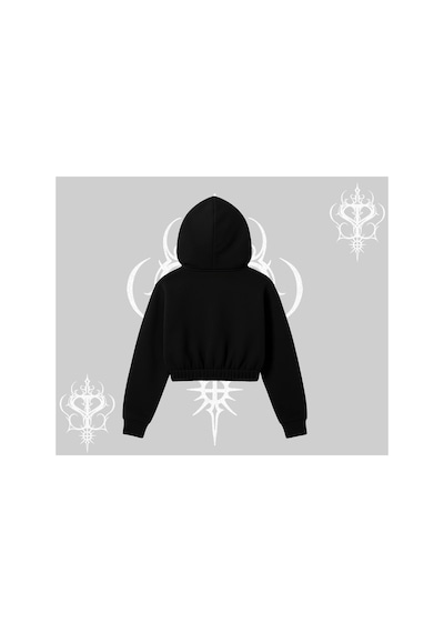 Tarzsokak Beyaz Crop Kapşonlu Sweatshirt Autumn Spider Siyah