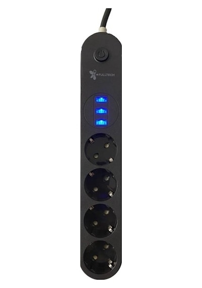4lü Siyah Anahtarlı 3 Usb Li Akım Korumalı Topraklı Çocuk Korumalı Grup Priz 2 Metre