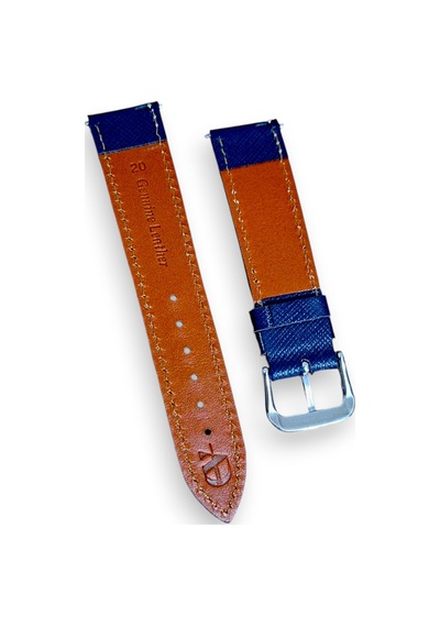 20mm Saffiano Hakiki Dana Derisi El Yapımı Saat Kordonu Lacivert