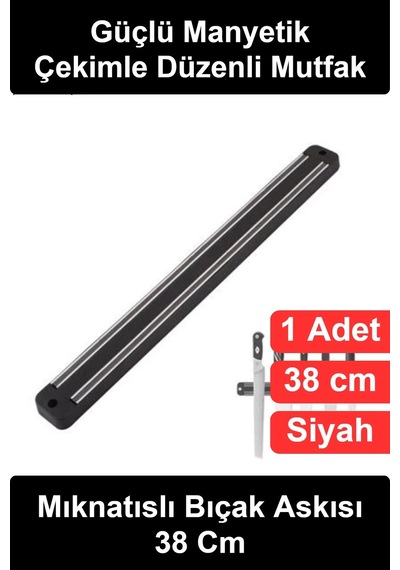 Bıçakaskısı Mıknatıslı Bıçak Askısı 38 Cm Duvara Monte Manyetik Tutucu Siyah Mutfak Düzenleyici Met Çok Renkli