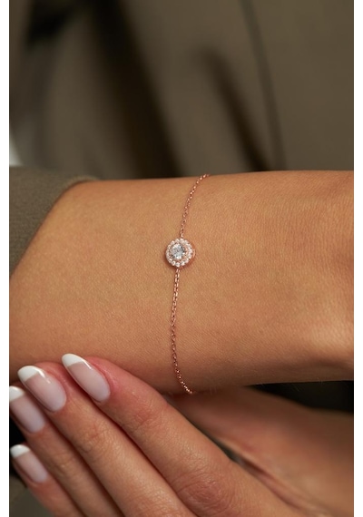 Roza Silver Zirkon Taşlı Rose Tektaş Anturaj Minimal Gümüş Bileklik