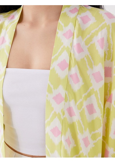 Lcw Vision Yeşil Şal Yaka Desenli Oversize Kadın Kimono