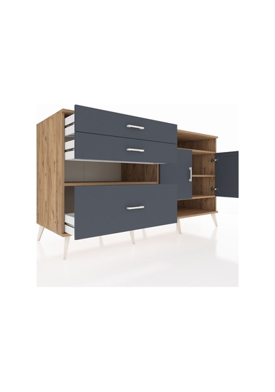 Kronos Konsol 4 Raflı 3 Çekmeceli 2 Kapaklı 176x59x99 Çam-antrasi Çam-antrasit