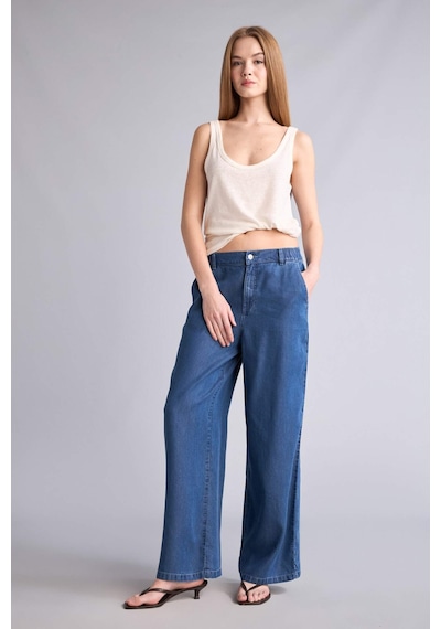 Defacto Wıde Leg Yüksek Bel Uzun Tencel Yıkama Efektli Jean Pantolon D8239ax26hsnm28 Mavi-nm28