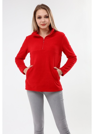 Luvmabelly Myra4553 Fermuarlı Emzirme Polar -Kırmızı
