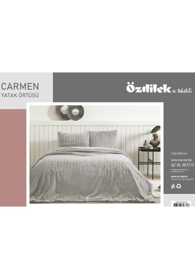 Özdilek Carmen Kürklü Peluş Doku Çift Kişilik Yatak Örtüsü 230x2 Gri