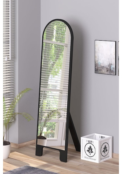 Siyah 120x43 Cm Ayaklı Tek Kubbeli Salon Antre Çocuk Odası Banyo Wc Yatak Odası Boy Aynası Siyah
