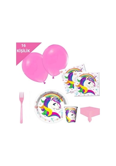 16 Kişilik Unicorn Tabak Bardak Doğum Günü Seti