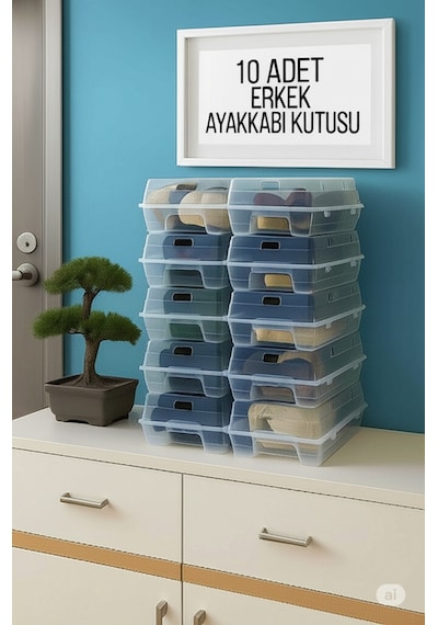 10 Adet Erkek Ayakkabı Saklama Kutusu - Kadın Bot Saklama Kutusu Beyaz