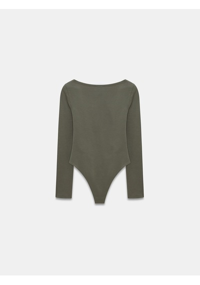Dilvin 32549 Kayık Yaka Bodysuit-haki Haki