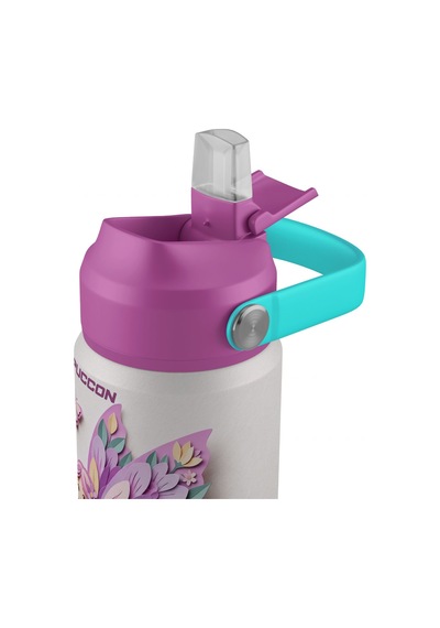 Puccon 540 Ml Sevimli Peri Kız Baskılı Mor Kız Çocuk Pipetli Çelik Termos Matara/suluk - 60059
