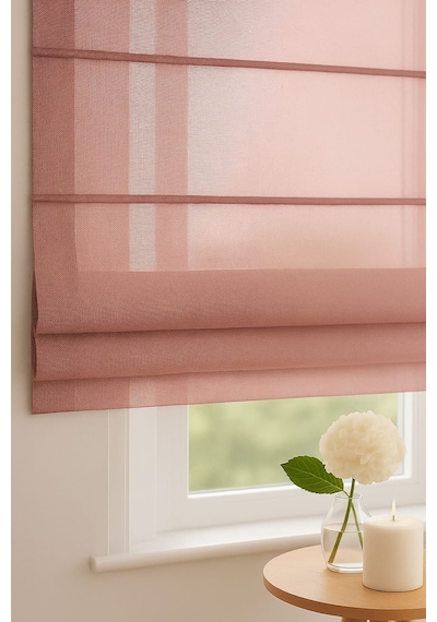 Katlamalı Tül Perde Pembe Keten Tül, Modern Ve Şık Tasarım Pembe