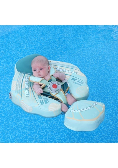 Mambobaby Yüzme Simidi - Green Seashell, Emniyetli, Gölgelikli Ve Ayak Destekli