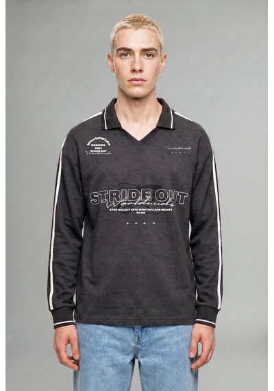 Defacto Boxy Fıt Polo Yaka Baskılı Sweatshirt H4884ax26auar216 Antrasit-ar216