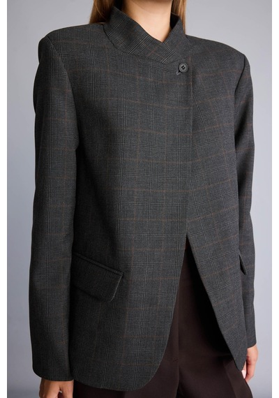 Defacto Ekose Desenli Asimetrik Hakim Yaka Blazer Ceket I2913ax26aubn601 Kahve-bn601