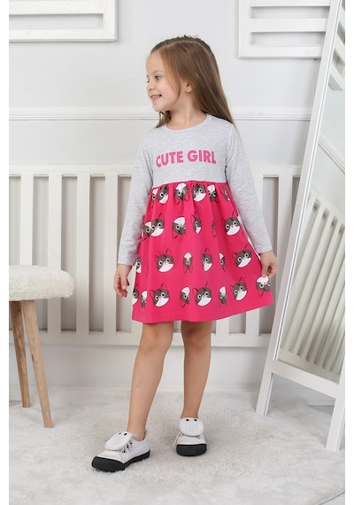 Kız Çocuk Elbise Cute Girl Fuşya